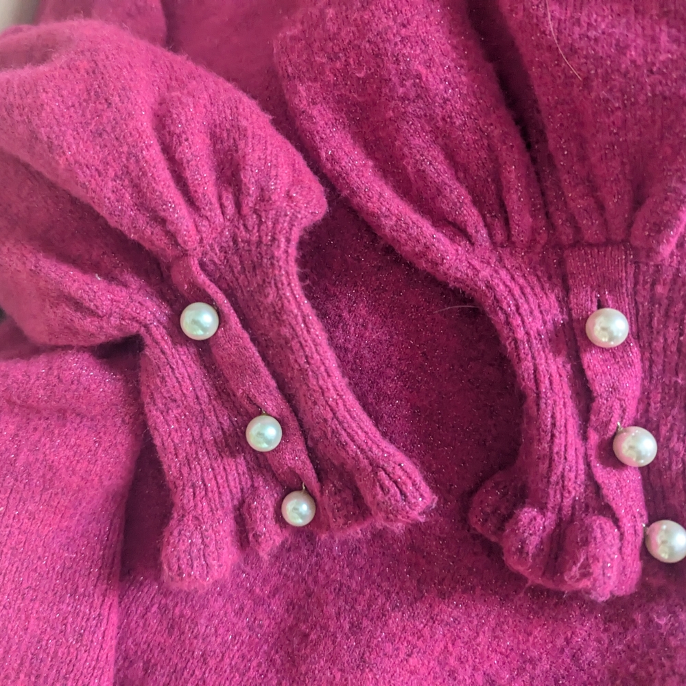 Kate Spade Pearl Button Cuff Ruffle Sweater - Picture 5 of 6